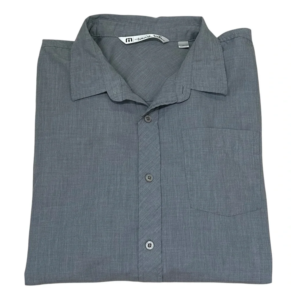 Travis Mathew Men’s XL Cotton Blend Gray Short Sleeve Button Shirt